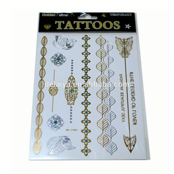 Новый дизайн ювелирные изделия золото и серебро металлик татуировки наклейки
